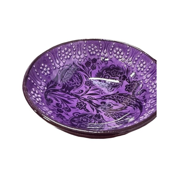 Handmade Ceramic Bowls - Set of 2 Hand painted Turkish Pottery Purple Black - Picture 8 of 12
